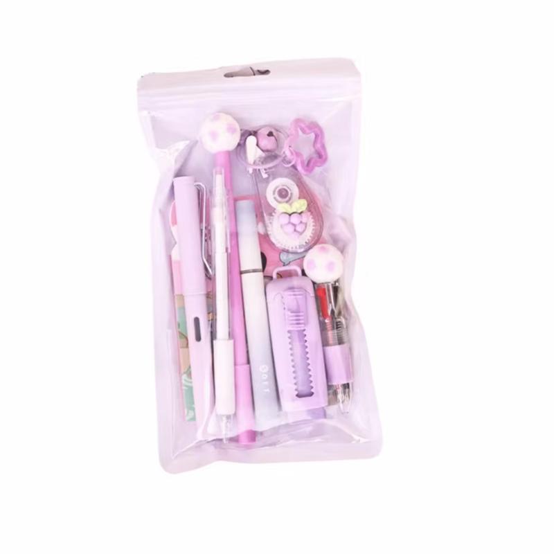1Set Cartoon School Stationery Set Pens Stick Note Student Tools Gift Kit Eraser Large Capacity Learning Gift Box