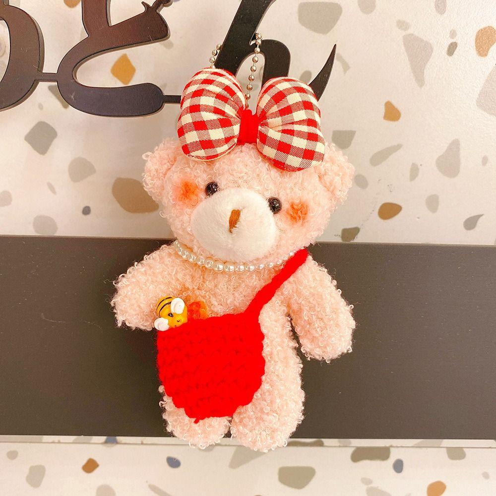 Furry Bear Plush Toys Pendant Bag Accessories Soft Plush Bear Toy Bowknot Bear Keychain Gift