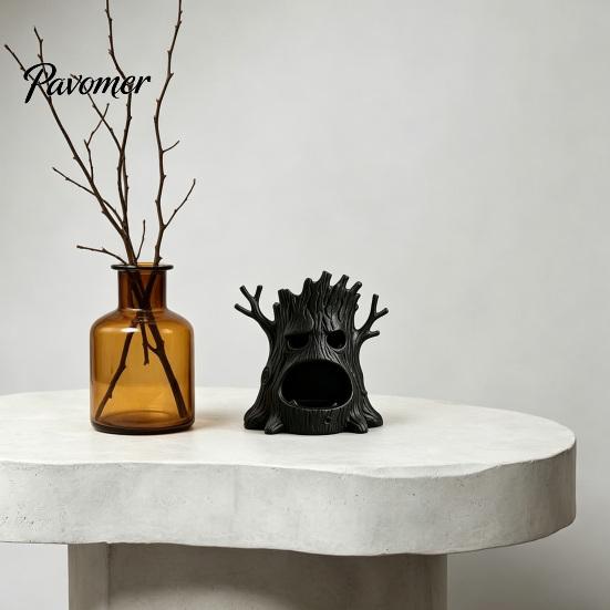 Rustic Living Room Decor 3D Printed Spooky Tree Candle Holder, Creepy Stump Figurine Holder for Halloween Decoration, Desktop Storage Ornament