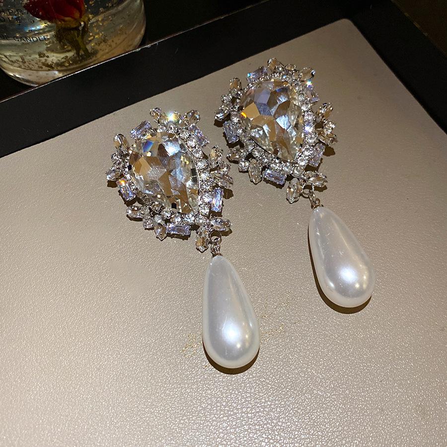 Eingelegter Strass Wassertropfen Perlenanhänger Ohrring für Damen Übertriebene Mode Temperament Hängeohrringe High-End Zirkon