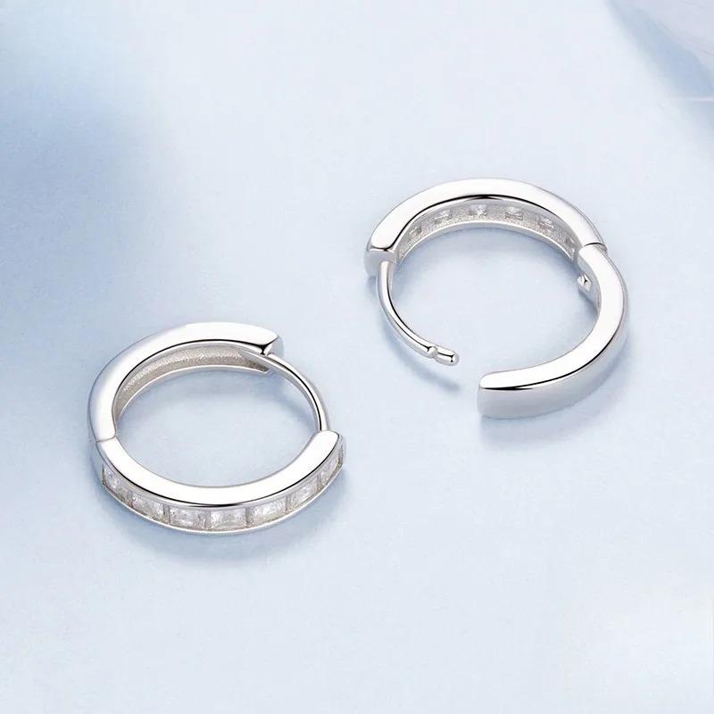 925 Sterling Silver Round Zircon Hoop Earrings For Women Simple Geometric Circle Earrings Party Wedding Jewelry Gifts