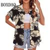 Summer Blouses Vintage Floral Print Short Sleeve Shirts For Women Casual Beach Hawaiian Vacation Lapel Shirt For Women Clothing