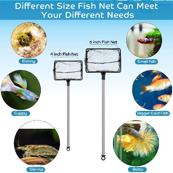 2 Pieces Fish Tank Net Aquarium Mesh Fish Net Long Handle Fish Net with Extendable 12.5-27.5 Inch Stainless Steel Catch Nets for Fish Tank Aquarium