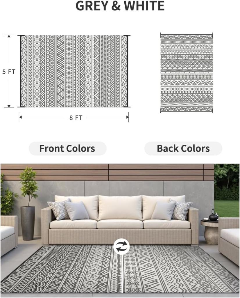 Outdoor Rug Carpet Waterproof 5x8 Outdoor Patio Rug Mat Reverisble Plastic Straw Outdoor Rug