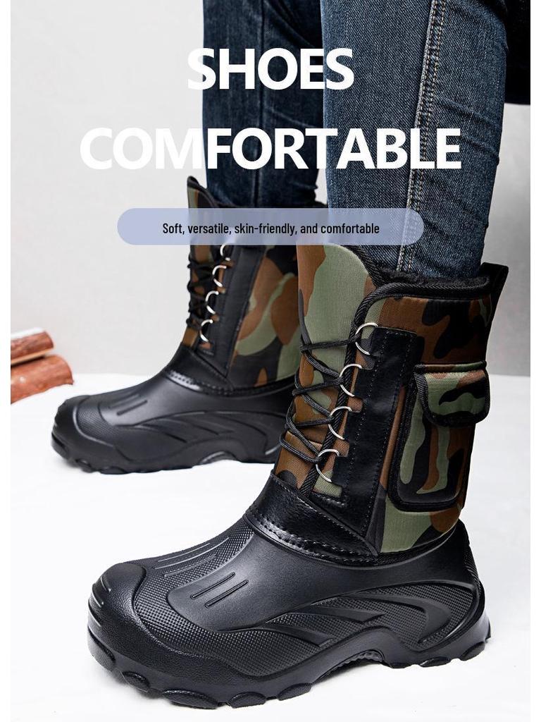 Men's High-Top Cotton Snow Boots – New Winter Style, Plus Velvet, Waterproof, Non-Slip, Slip-On.