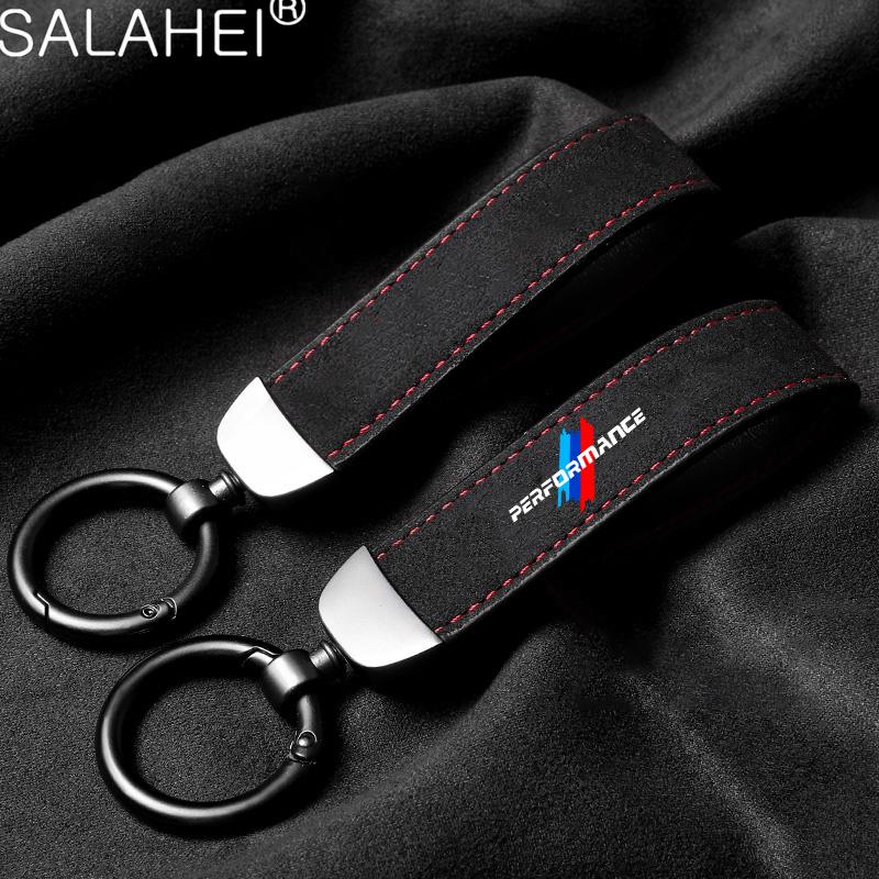 Luxury Suede Leather Car Emblem Key Chain Key Ring Clasp Decorative For BMW M Sport Performance E46 E39 E36 E60 E90 E87 E53 F15 rvsh75