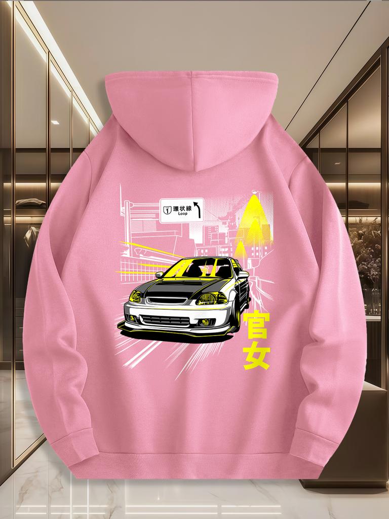 Racing Enthusiast Print Men's Casual Sports Hoodie for Autumn and Winter, Suitable for Everyday Workout Wear.