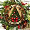 Retro Christmas Tree Metal Tin Sign Round 8 Inch Engraved Wall Art Home Bar Cafe Holiday Decor