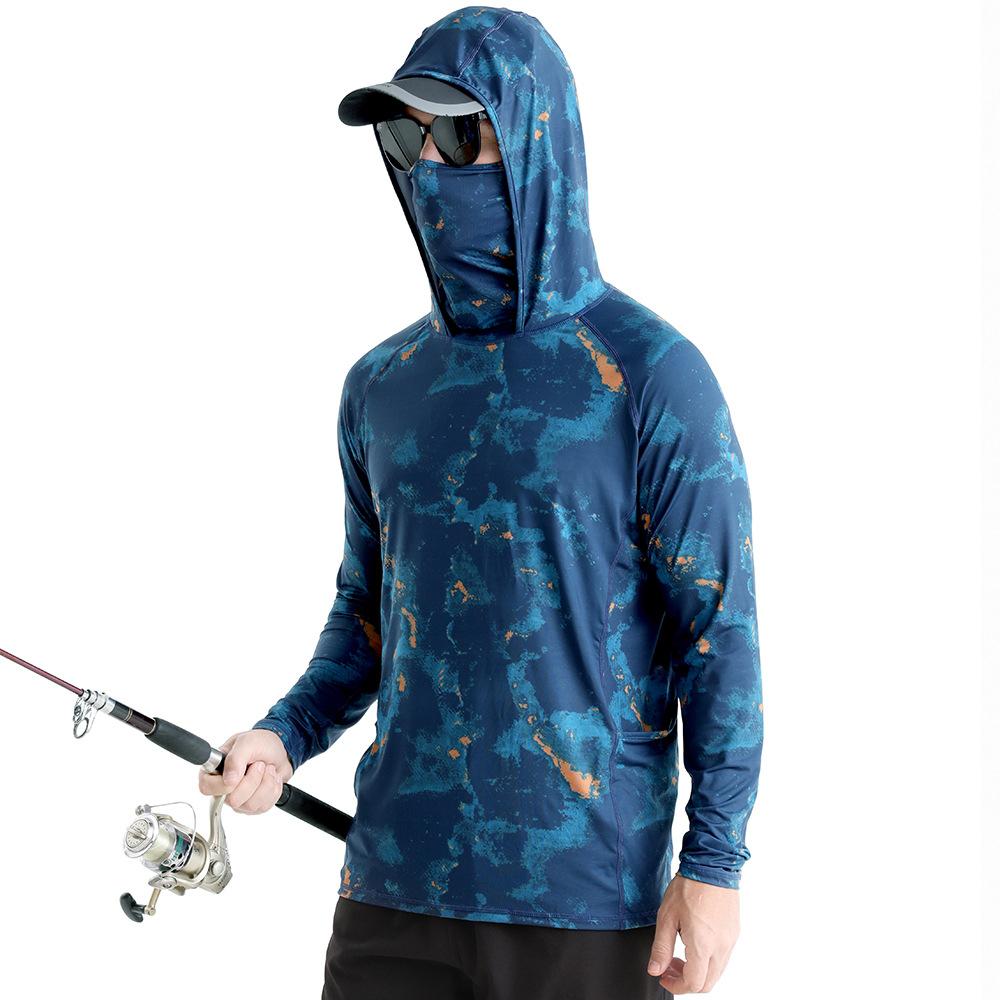 Polyester Breathable and Quick-drying Fishing Shirt Lure Fishing Hooded Sun Protection UPF50+ Fishing Clothes with Face Mask