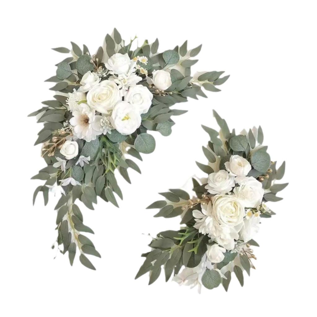 2x Silk Flowers Ornament for Decorating Artificial Flower Swag Wedding Arch Wreath Floral Swag for Party Wedding Car Wall Door