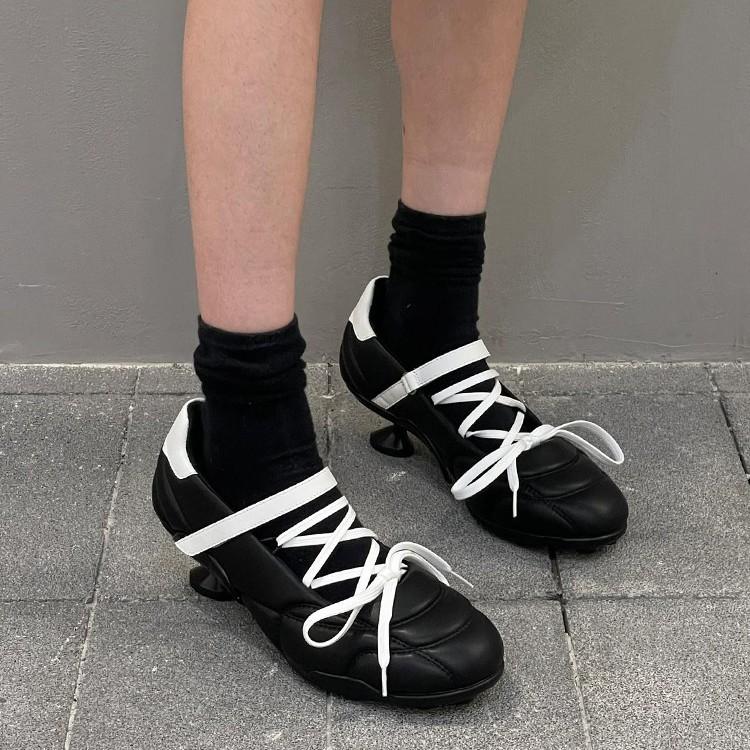 Sheepskin version~ Interstellar series silver lace-up bow sports style ballet shoes niche leather high-heeled single shoes women