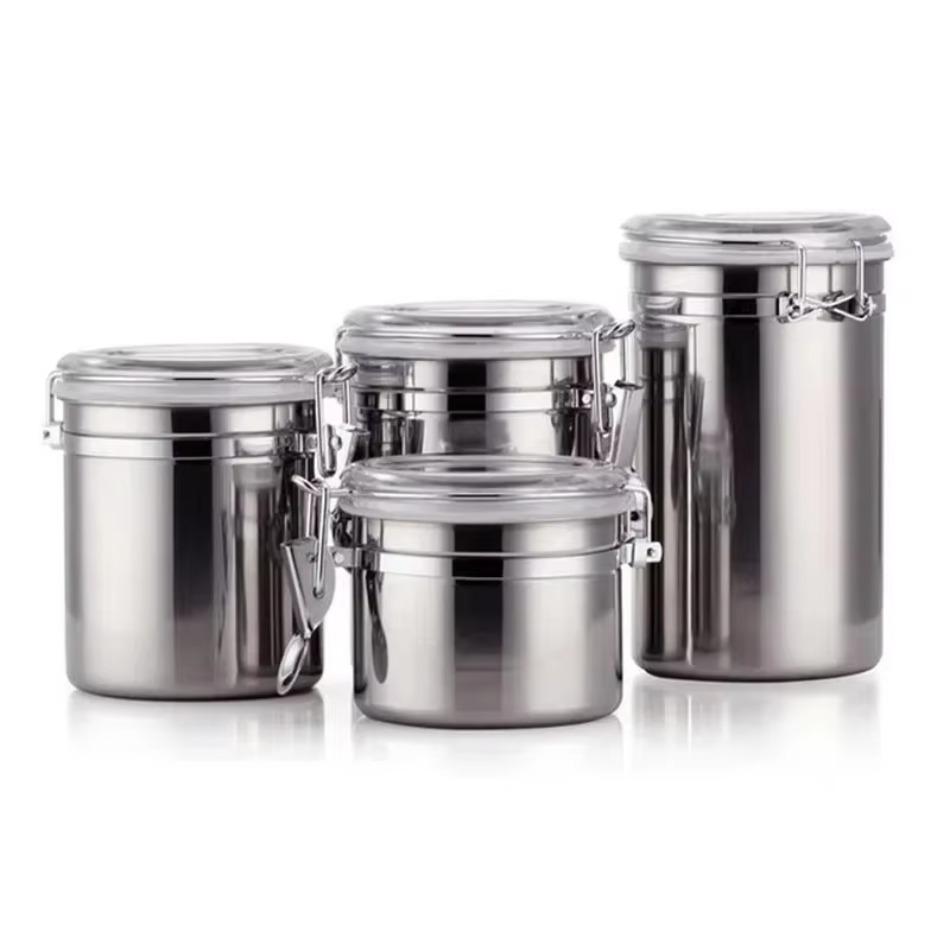 Kitchen Tool Coffee Storage Sealed Tank Stainless Steel Storage Jar Coffee Tea Sealed Jar Kitchen Coffee Bean Storage Containers