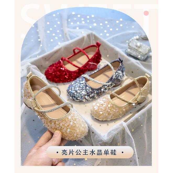 Girls' high-heeled princess shoes2026New style sequin and rhinestone Mary Jane children's shoes for little girls to wear with dresses for