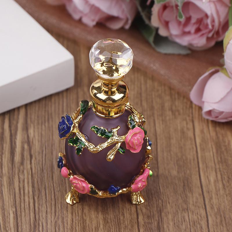 

1 шт. Дубай 15 мл салон красоты цветы стеклянный парфюм пустой флакон вакуумный флакон эфирное масло оливковое масло многоразовый флакон для хранения фиолетовый