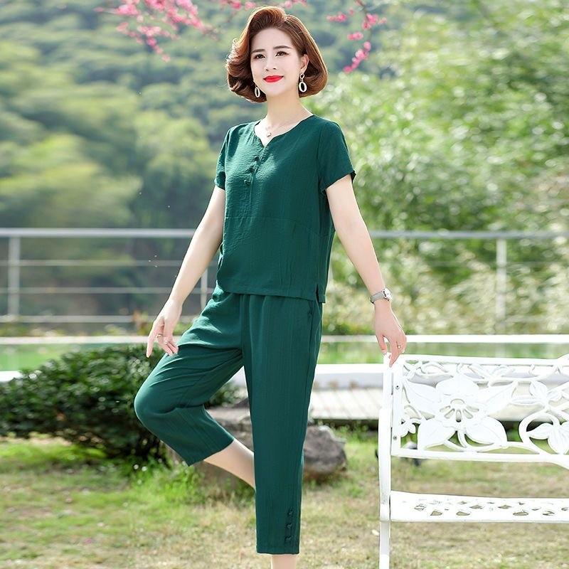 Mittleren Alters Ältere Mütter Sommer Outfit Kurzarm T Shirt Frauen Frühling Outfit Set