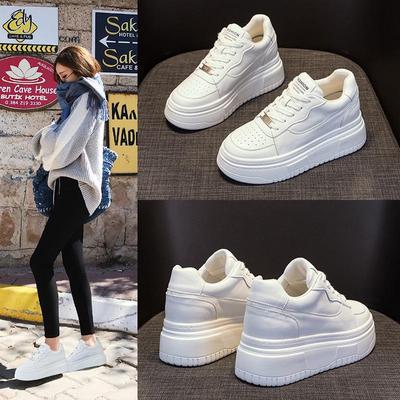 Baskets décontractées à bout rond en cuir véritable blanc pour femmes, semelle épaisse de 7 cm, respirantes, basses, tailles 32 à 40.