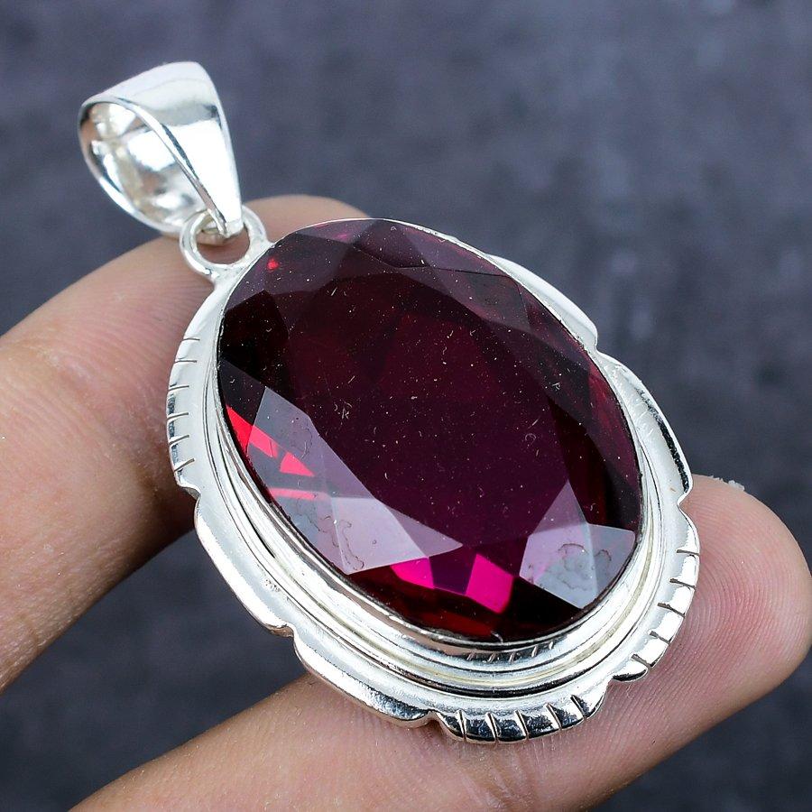 Natural Garnet Gemstone Handmade 925 Sterling Silver Jewelry Pendant 2.13" U6c81