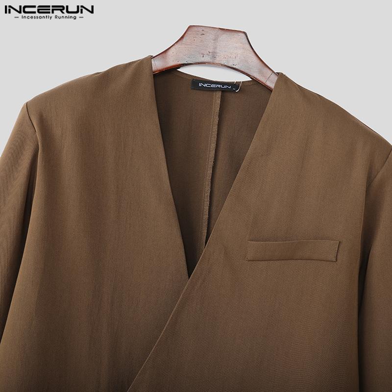 INCERUN Men Collarless Long Sleeve One Button Loose Thin Blazer Coats