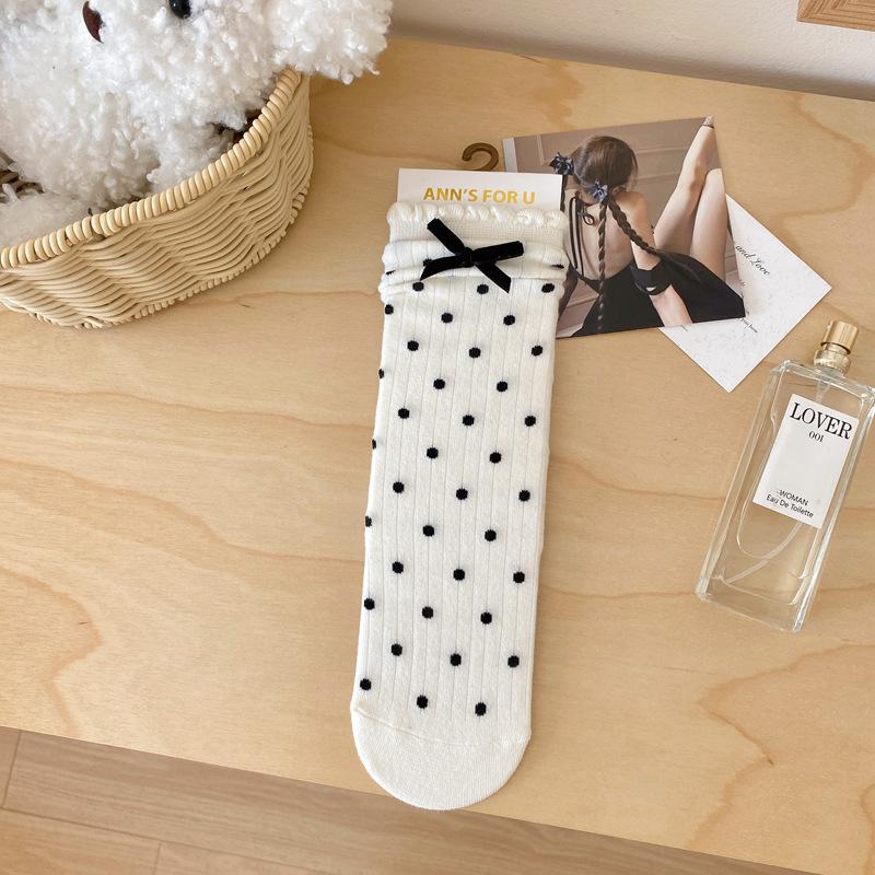 Cute Bow Lace Socks Children Sweet Polka Dot Stacking Socks Autumn And Winter Fashion Girl Socks Leather Shoe Socks