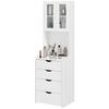 3 - Color LED Lighted Makeup Vanity with Foldable Mirror, Padded Stool, 3 Drawers and Shelves, White