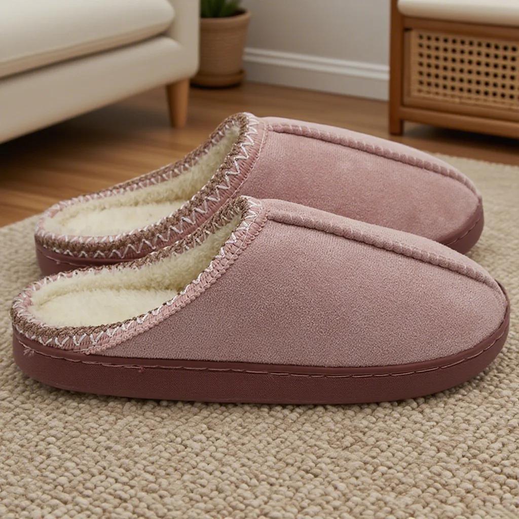 Cotton Slippers for Autumn and Winter Indoor Thick-Soled Non-Slip Couple Warm Fleece-Lined Soft Sole