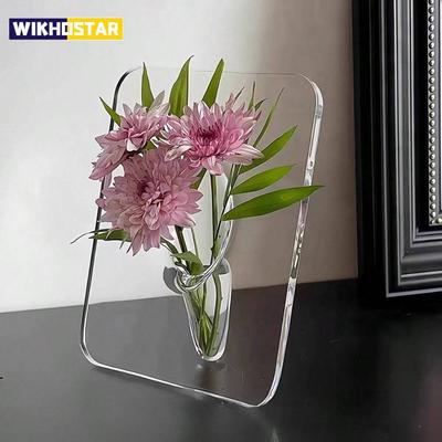 Ramme Blomstervase - Klar Akrylvase for Blomster, Moderne Kunstvaser for Hjemmeinnredning, Dekorative Vaser for Skrivebord Bokhylle