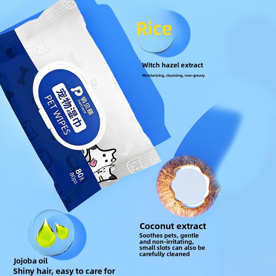 PETCLEAR 80pcs Dog Cat Wash-Free Wipes Pet Bath Deodorant Wipes Cat Dog Disposable Grooming Tissues Pet Cleaning Supplies