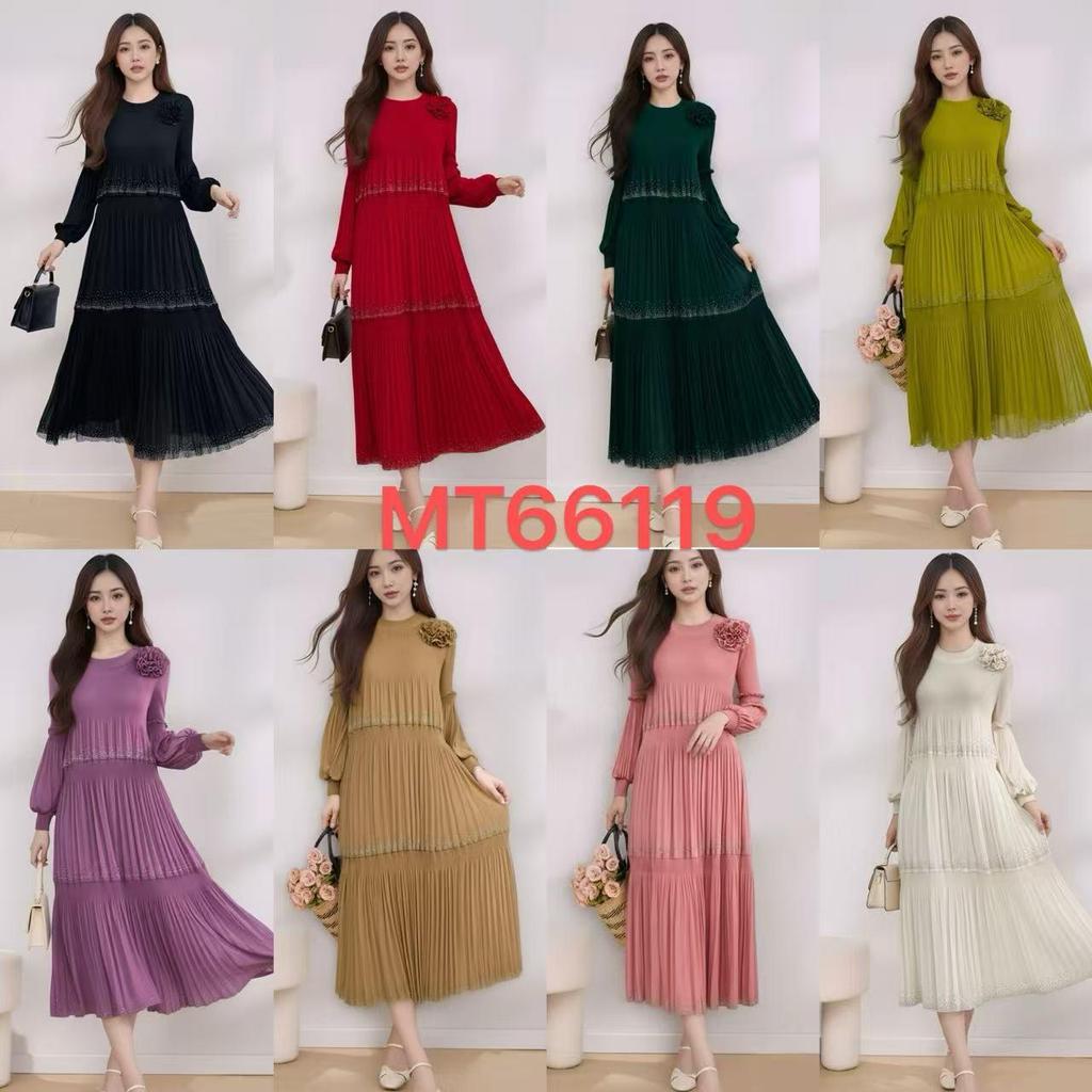 European & American Plus Size Pleated Dress with Rhinestones & 3D Flowers - Elegant Solid Color Long Women's Fashion