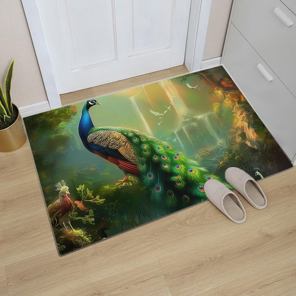 Peacock Printed Kitchen Carpet Living Room Dining Room Laundry Floor Mat Bath Balcony Hallway Non-slip Door Mat