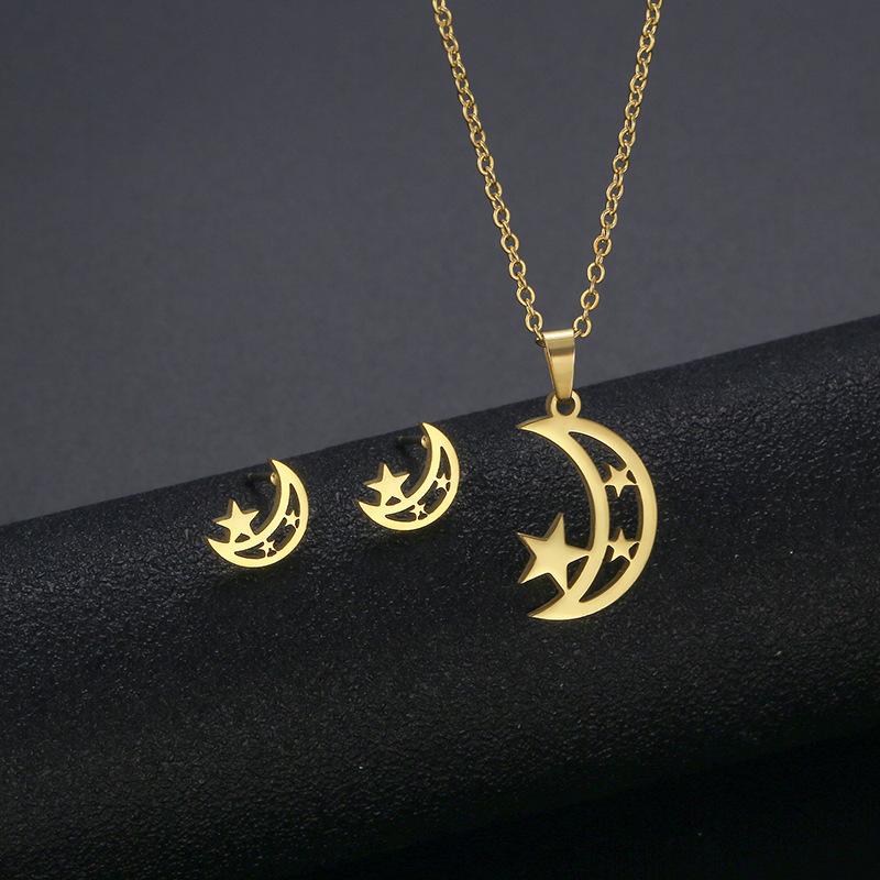 Gold Color Cute Animal Footprints Earrings Set Dog Cat Footprints Paw Necklaces Pendants Women Stainless Steel Zircon TZ329
