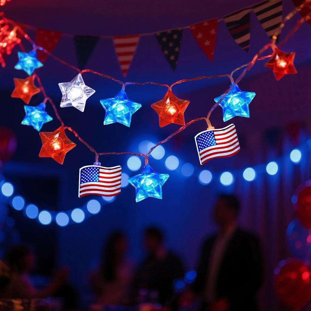 4th Of Decorative Lights Red Blue Star And Flag Lights Remote Control Timer For Independence Day Memorial Day 4th Home Decor