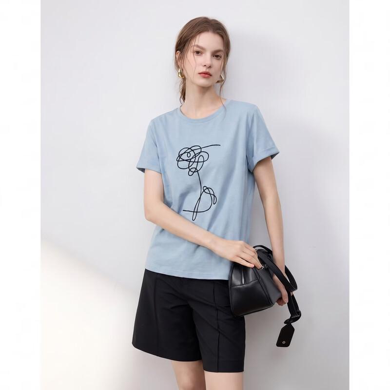 Demana Cloud-Soft Cotton Blend Petite T-Shirt with Contrast Embroidery S