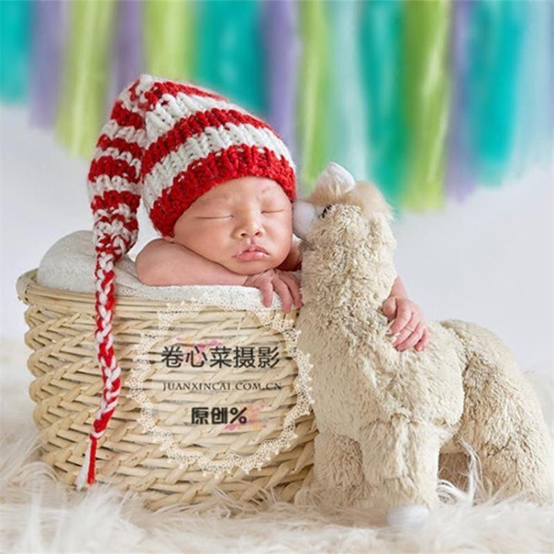 New wool hand-knitted children's photography long tail hat, newborn cartoon sweater hat, Christmas long hat