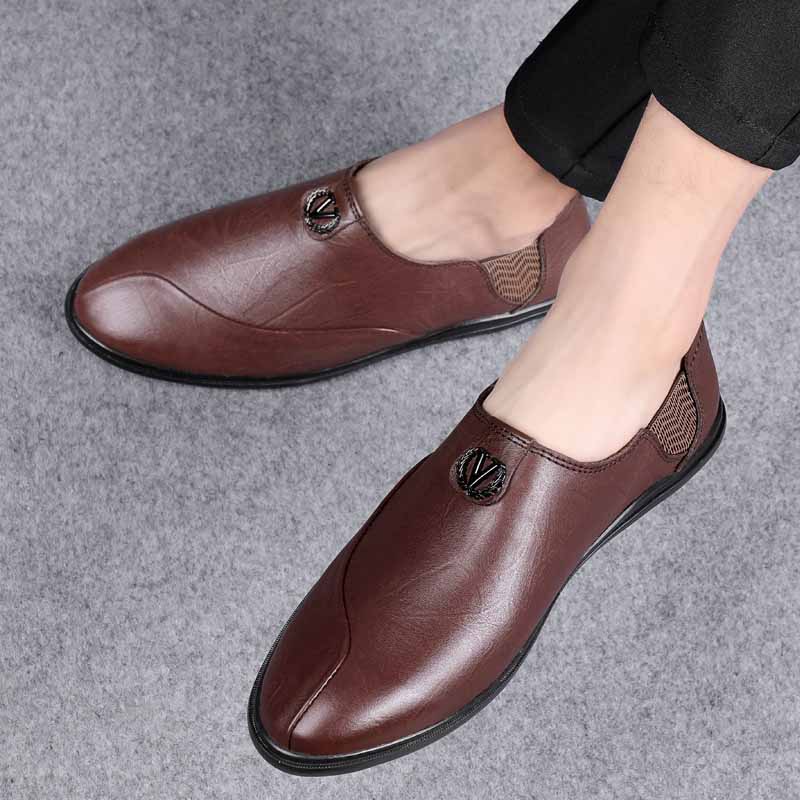 Fashion 2024 New Genuine Leather Office Formal Men Comfort Shoes Men's Loafers Slip on Lazy Driving Shoes Lightweight Korean Style Shoes