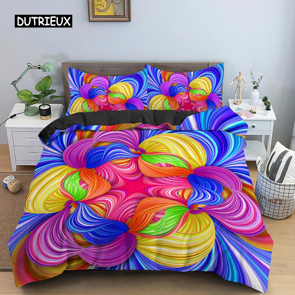 3D Abstract Duvet Cover King Queen Size Colorful Ripple Bedding Set Psychedelic Geometric Soft Comforter Cover with Pillowcase
