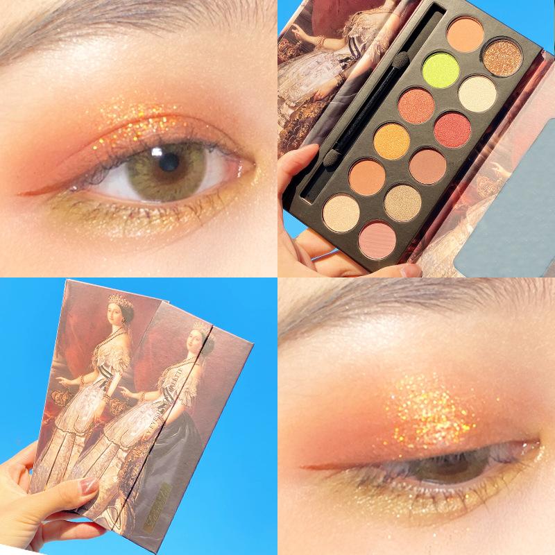 Zwölf Farben Ölgemälde-Lidschatten lassen sich nicht leicht vom Make-up abnehmen. Perlglanz-Matt-Pflege-Lidschatten-Palette in Erdtönen