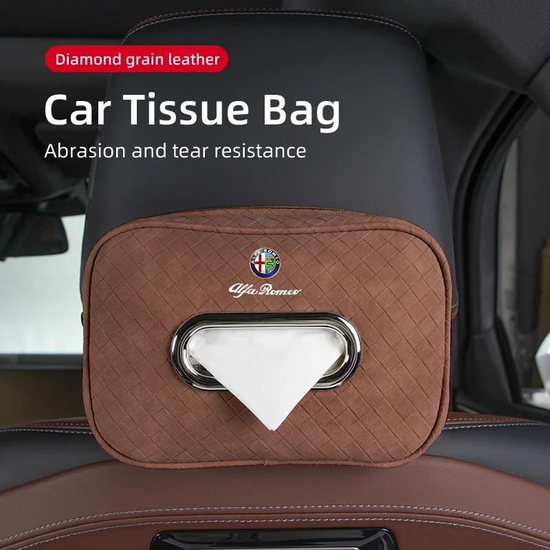 Car Stickers For Alfa Romeo Car Tissue Box Leather Seat Back Hanging Napkins Paper Towel Bag For Alfa Romeo 159 Giulietta Giulia