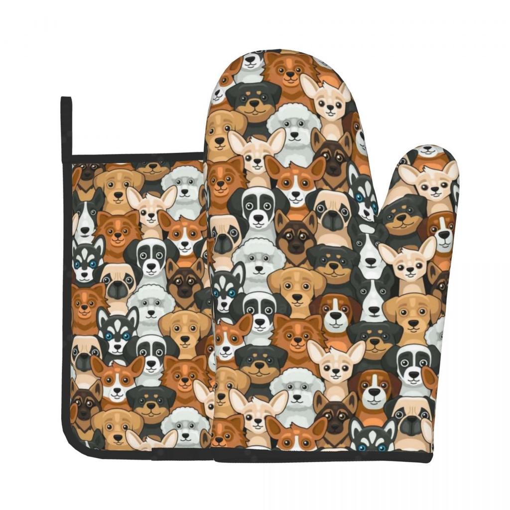 Dog Heat Resistant Oven Mitts and Pot Holders Sets Oven Gloves for BBQ Cooking Baking Grilling