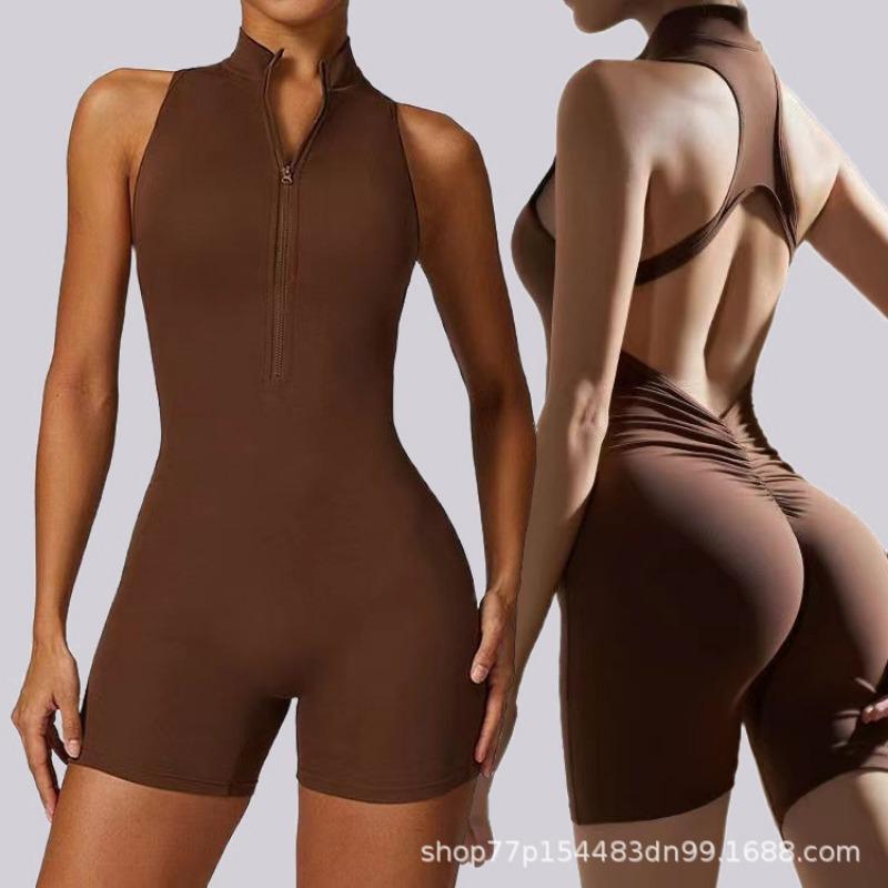 High Elasticity Zippered One Piece Jumpsuit Sports Fitness Workout Yoga Wear