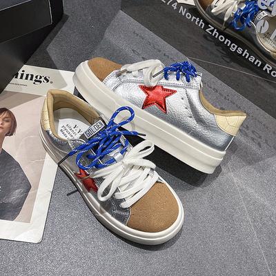 Thick-soled Double-strap Star Little White Shoes for Women's Spring 2025 New Versatile, Comfortable and Lightweight Sports and Leisure Board Shoes
