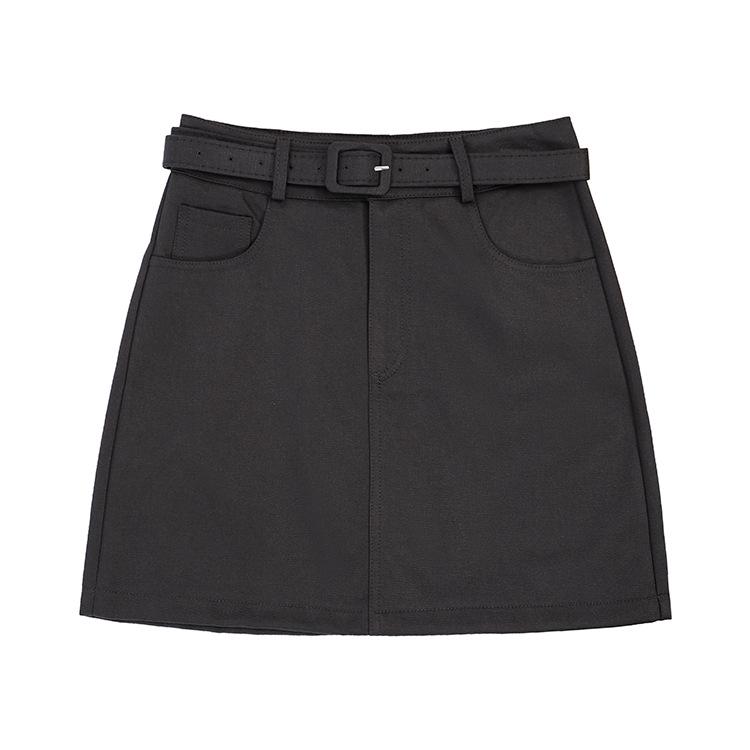 Fei Yuan A-line Skirt for Women with Belt and Double Pockets - Anti-exposure, Solid Color, Short, Petite Fit.