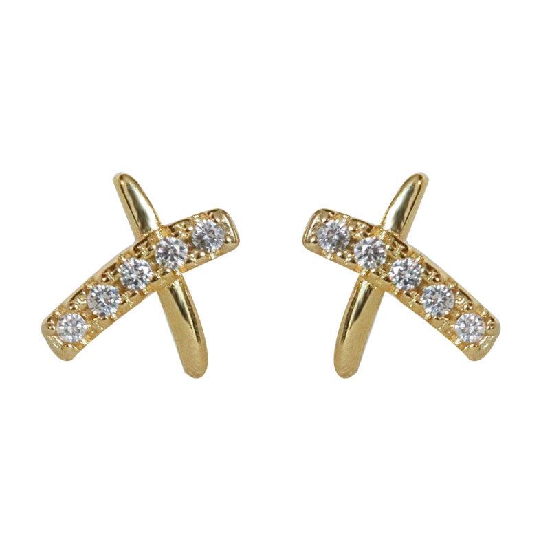 X Letter Diamond Earrings Mini Small Versatile Cross Earrings for Women Cold Style Women