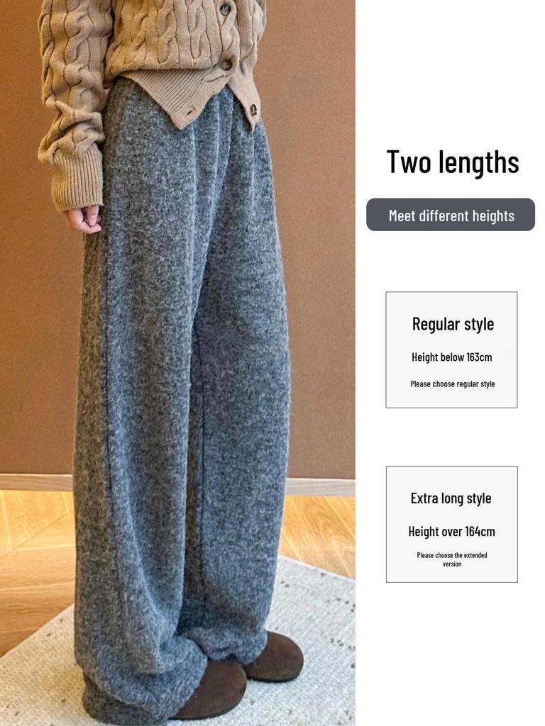 Women's Charcoal Grey High Waist Cashmere Wide-Leg Pants - Korean Style Autumn/Winter 2025