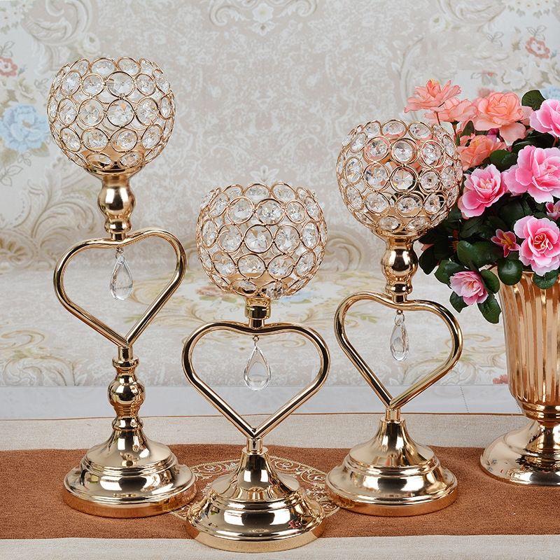European Iron Crystal Candelabra: Heart-Shaped Metal Ornament for Candlelit Dinners & Home Decor