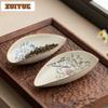 Ru Kiln Interlock Branch Lotus Decoration Tea Scoop Aesthetic Chahe Household Appreciation Ladle Chinese Tea Set Collection Gift