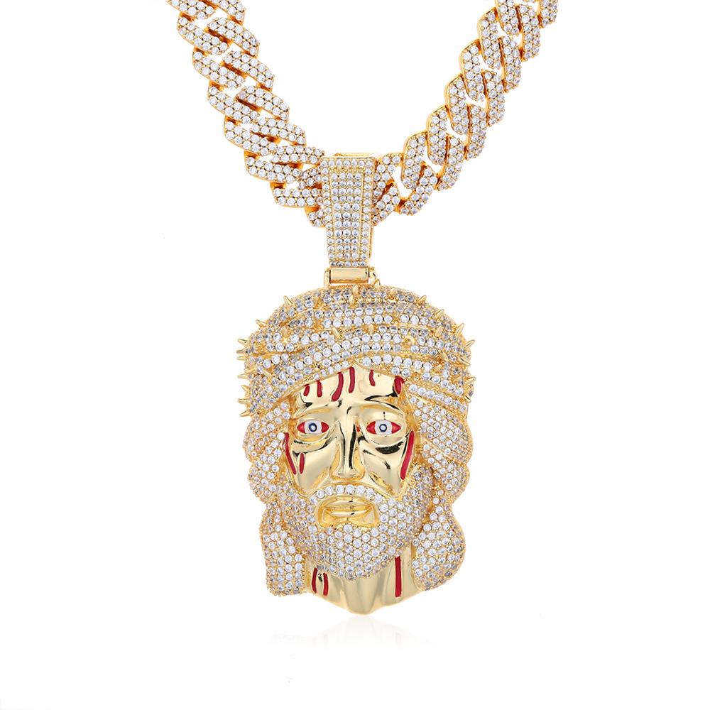 

European and American hip-hop necklace jewelry men s retro human head pendant with blood stinging headgear men s