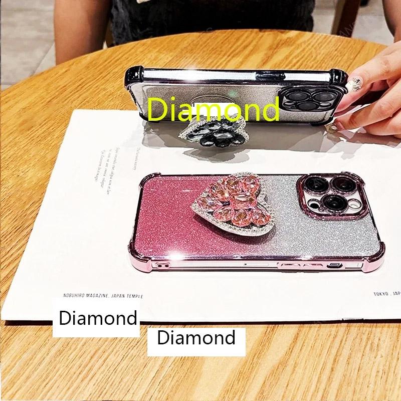 Phone Case for Infinix Note 50 50X Note 40 Hot 50 Hot 60 Pro Plus 60i 50i 40 Glitter Diamond Heart Shockproof Bracket Case Cover