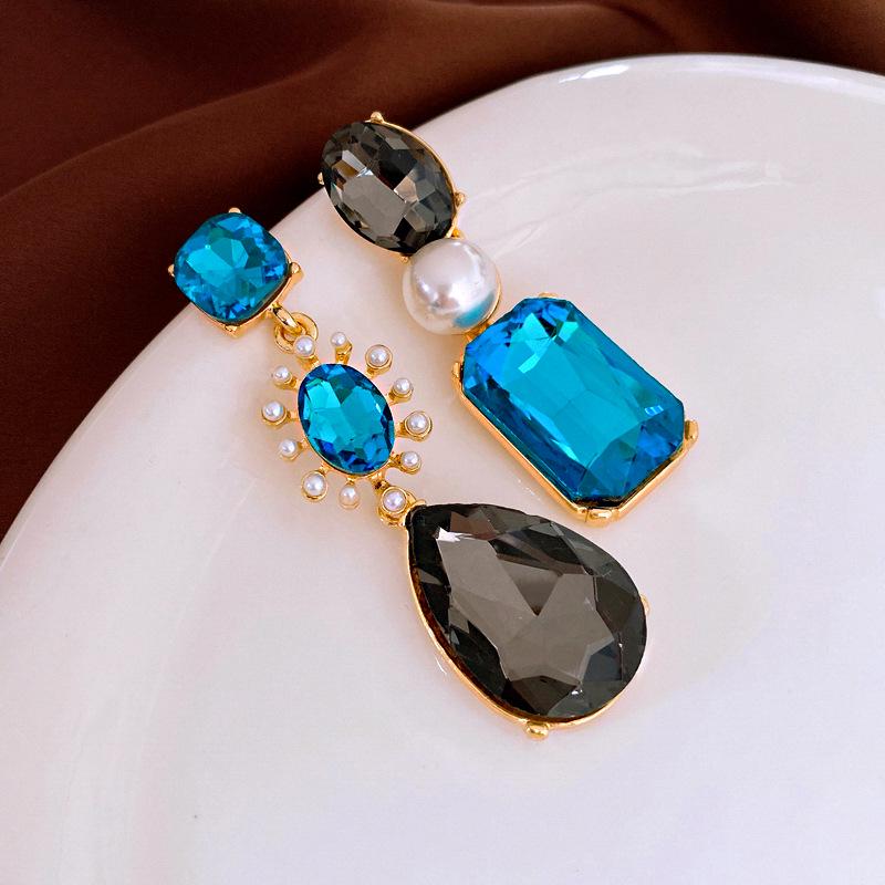 Vintage Rhinestone & Faux Pearl Teardrop Geometric Sterling Earrings - French Court Style for Women