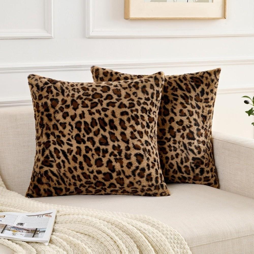 Leopard Print Throw Pillow Cover 45x45 Size Shaggy Pillow Case Faux Fur Pillowcase Sofa Decor