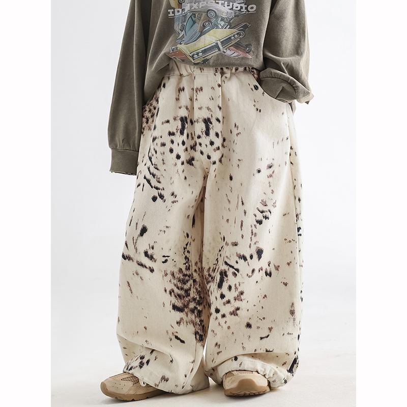 Korean Boys Jeans Spring Autumn Kids Leopard Print Casual Wide Leg Pants Children Versatile Trousers